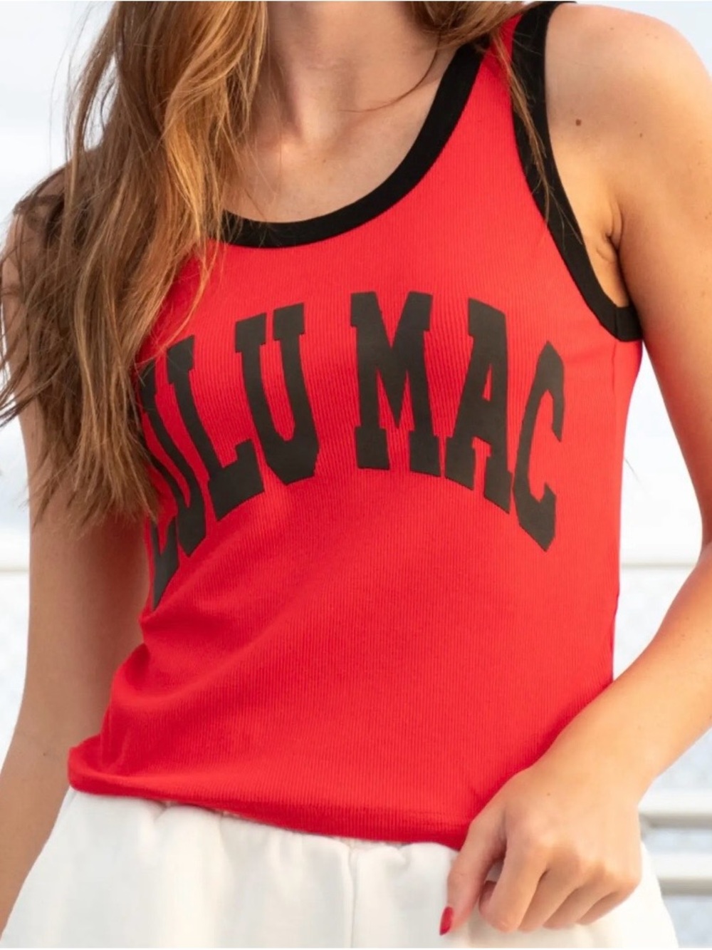 Red Ribbed Logo Tank with Black Trim
